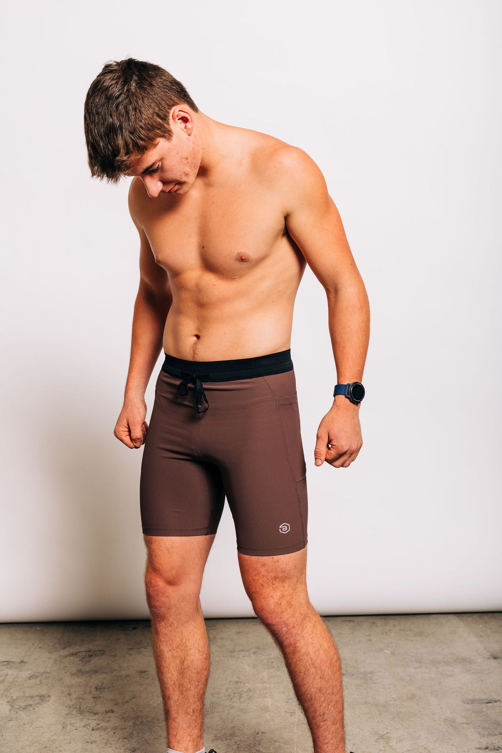 Men's Ribbed Half Tights in Coffee Bean - front view