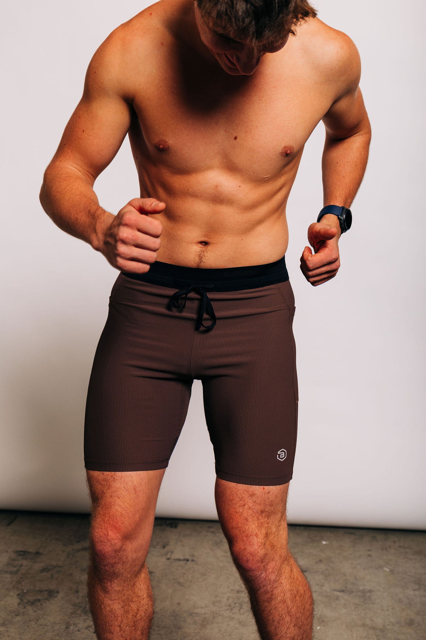Men's Ribbed Half Tights in Coffee Bean - front view