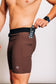 Men's Ribbed Half Tights in Coffee Bean - close-up of pocket holding a gel