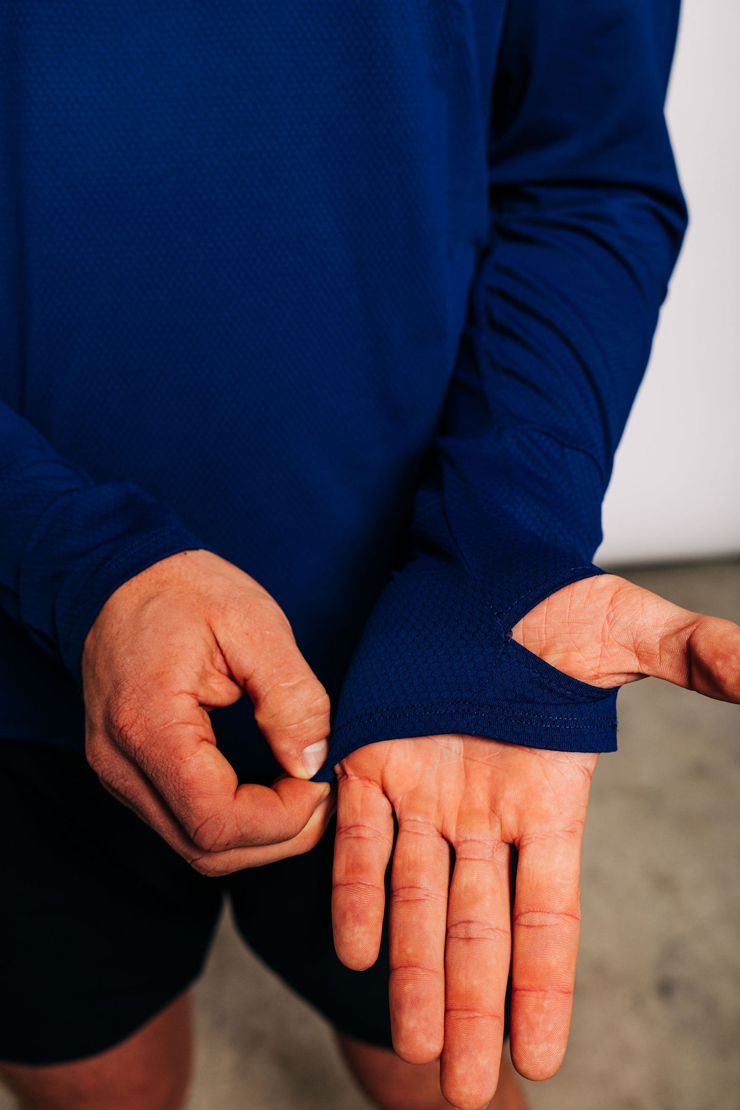 Men's Core Long Sleeve – thumbhole close-up