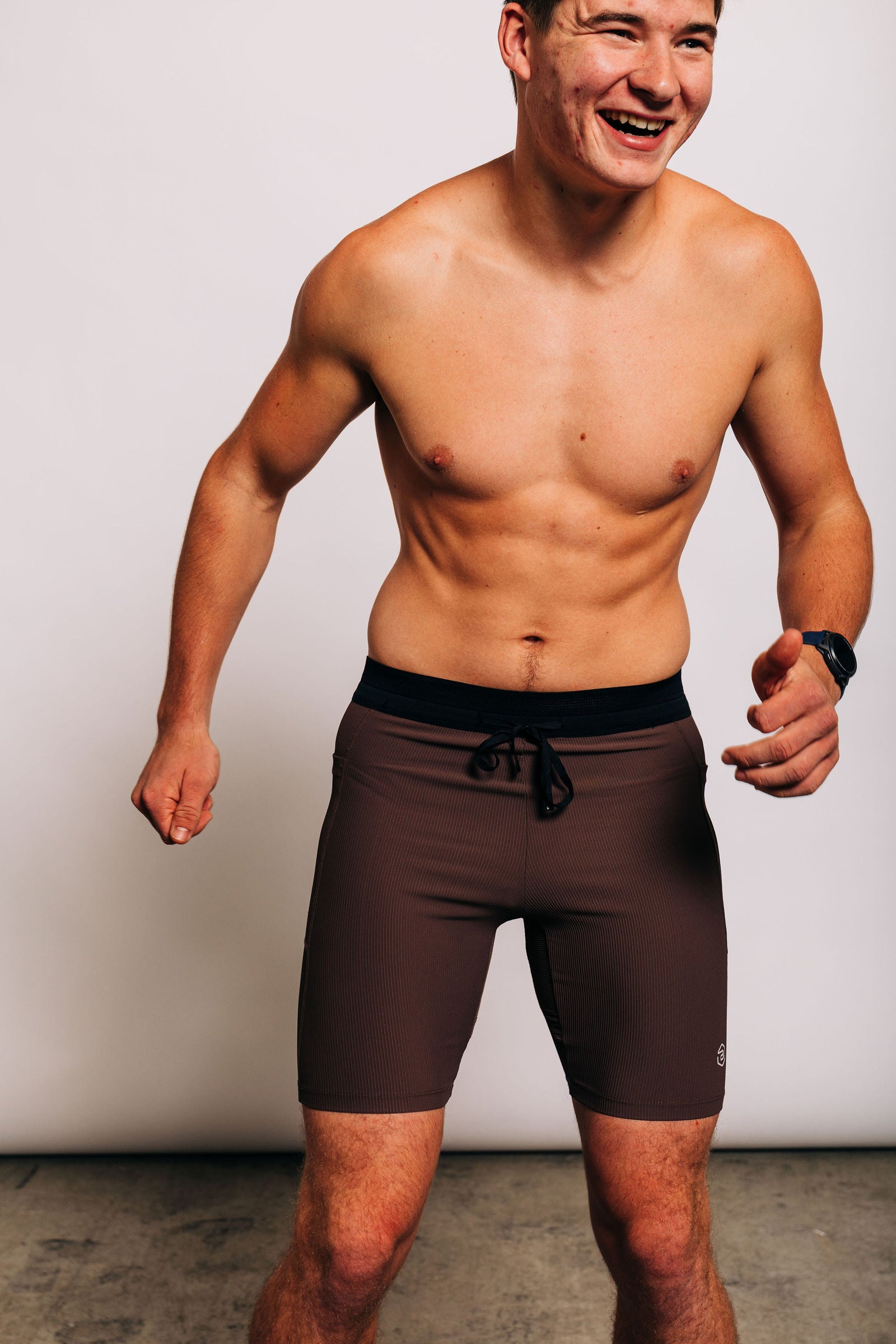 Men's Ribbed Half Tights in Coffee Bean - front view