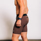 Men's Ribbed Half Tights in Coffee Bean - side and back view