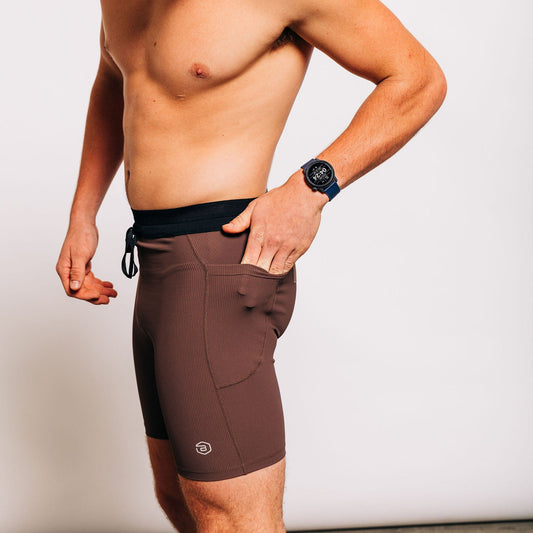 Men's Ribbed Half Tights in Coffee Bean - side pocket