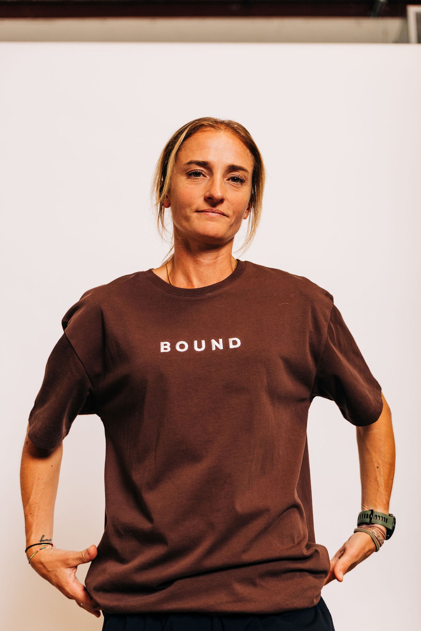 The Off-Day Tee waist-up, showing the drape of the heavyweight fabric